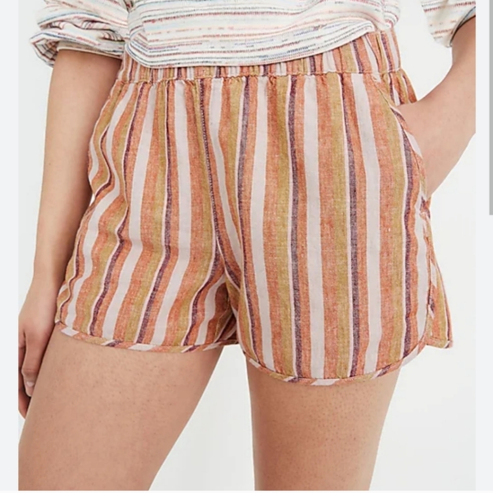 Madewell Linen Cotton Pull On Shorts in Rainbow Stripe, size XL